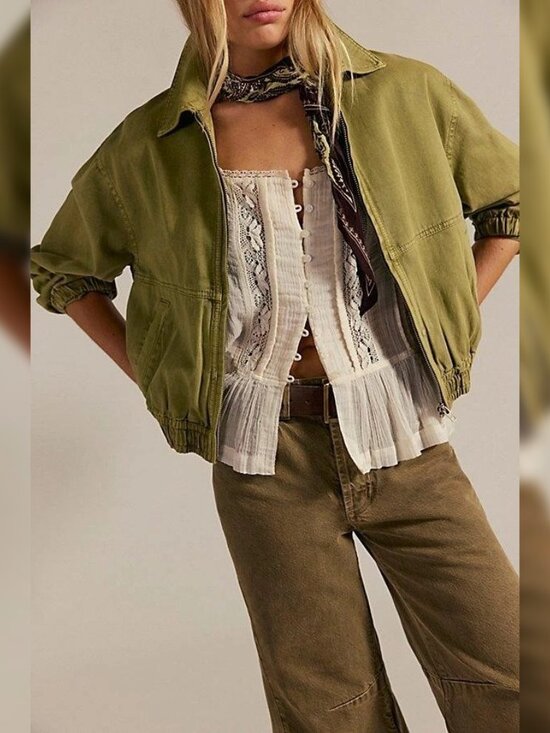 Free People Jackets & Blazers - Free People We The Free Birdie Track Jacket S P Women's Green Bomber Coat 46122
